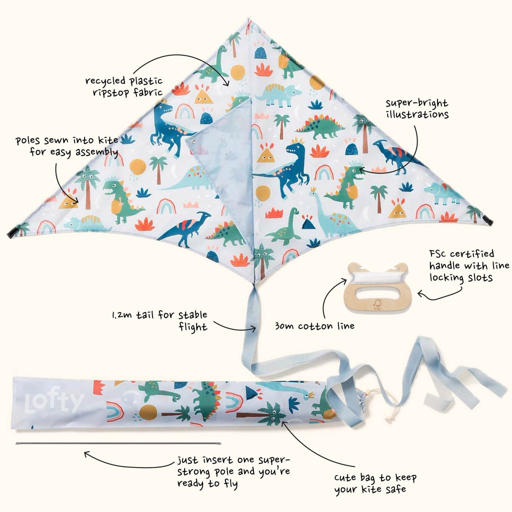 Dino Danger - Sustainable Kite - Kite by Lofty Kites