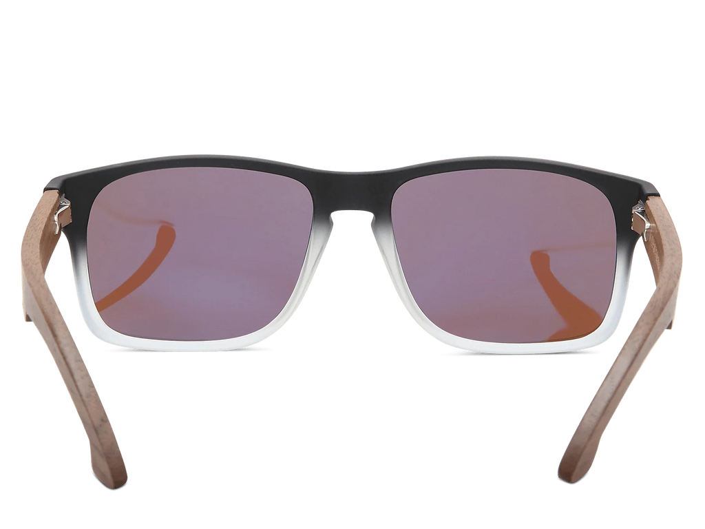 Sunglasses with black and brown frame on a white background
