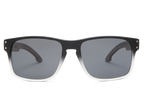 Black sunglasses with gray lenses on a white background