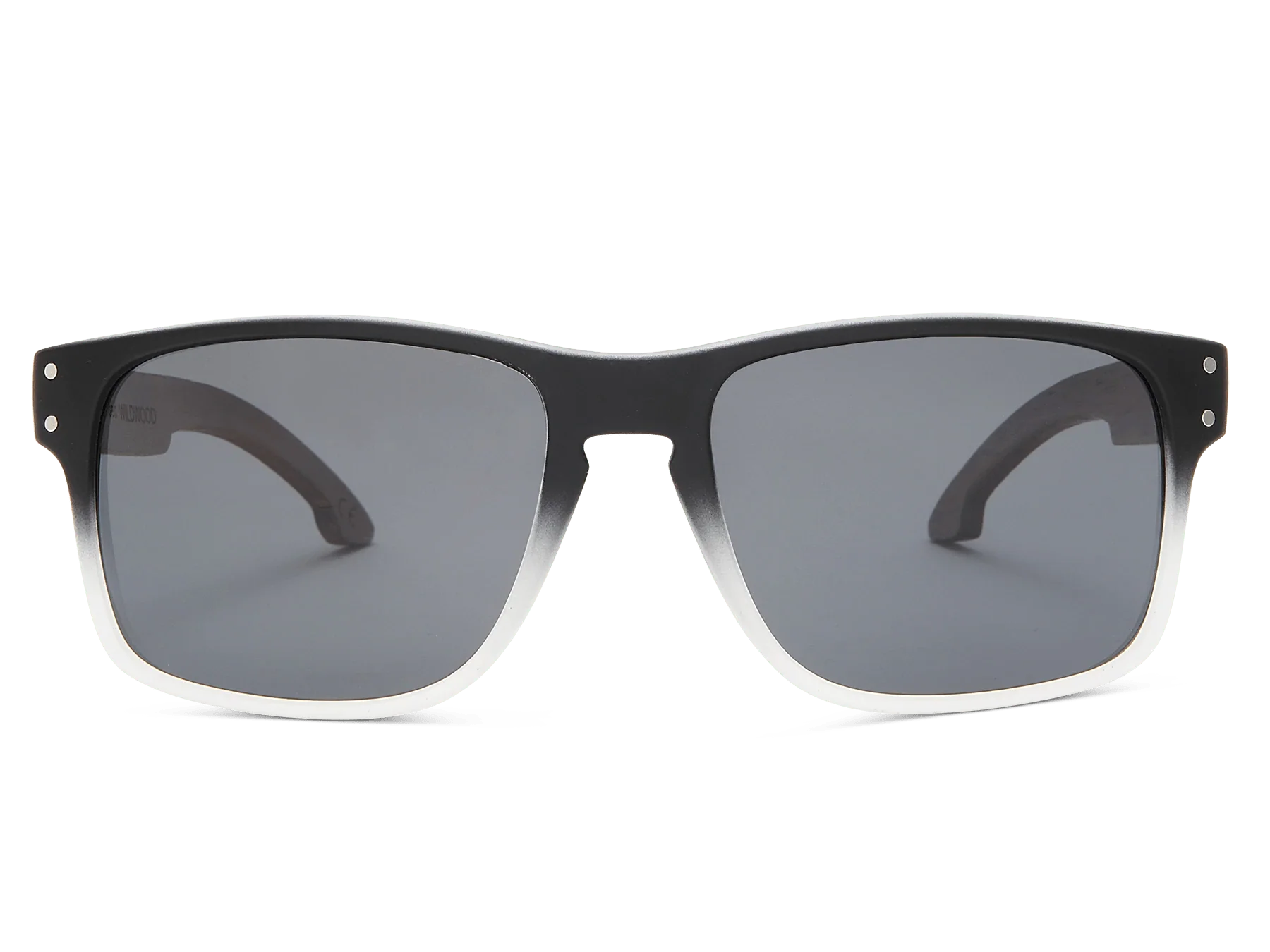 Black sunglasses with gray lenses on a white background